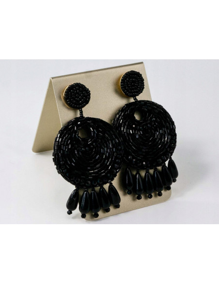 Kolczyki BOHO KORALIKI CZARNE DUŻE doskonałe Lolita Accessories