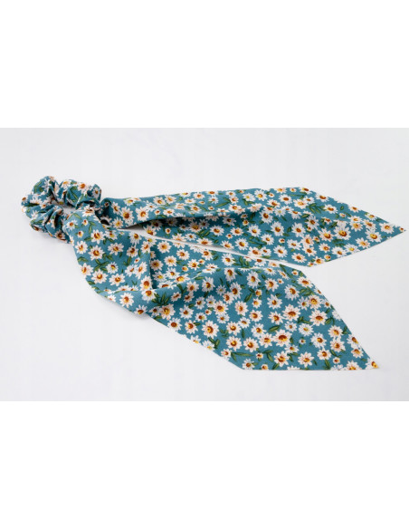 Gumka do włosów Scrunchie Gumka do włosów w oplocie z KOKARDĄ W KWIATKI XL