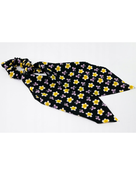Gumka do włosów Scrunchie Gumka do włosów w oplocie z KOKARDĄ W KWIATKI XL