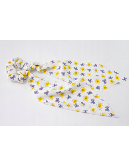 Gumka do włosów Scrunchie Gumka do włosów w oplocie z KOKARDĄ W KWIATKI XL