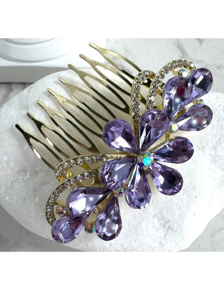 GRZEBIEŃ wsuwany do włosów wtykowy ozdobny diamenty Lolita Akcesoria FIOLET