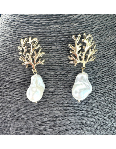 Kolczyki drzewko koral z perłą doskonałe Lolita...