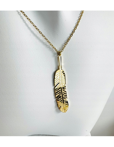 Naszyjnik CELEBRYTKA stal chirurgiczna ZŁOTE PIÓRKO PIÓRO