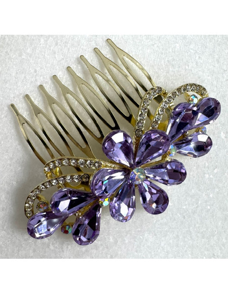 GRZEBIEŃ wsuwany do włosów wtykowy ozdobny diamenty Lolita Akcesoria FIOLET