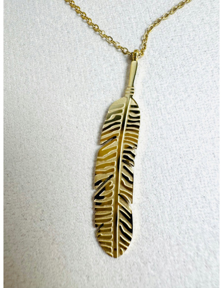 Naszyjnik CELEBRYTKA stal chirurgiczna ZŁOTE PIÓRKO PIÓRO