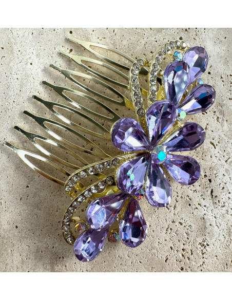 GRZEBIEŃ wsuwany do włosów wtykowy ozdobny diamenty Lolita Akcesoria FIOLET