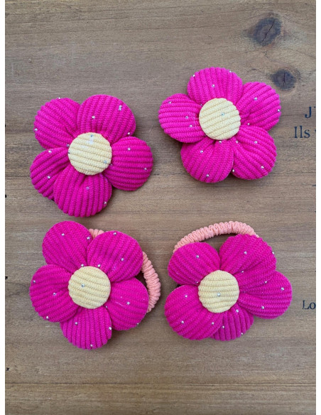 Zestaw 4 sztuki Gumki i spinki do włosów dla dziewczynki Kwiatki XXL SET