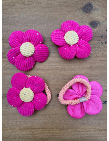 Zestaw 4 sztuki Gumki i spinki do włosów dla dziewczynki Kwiatki XXL SET