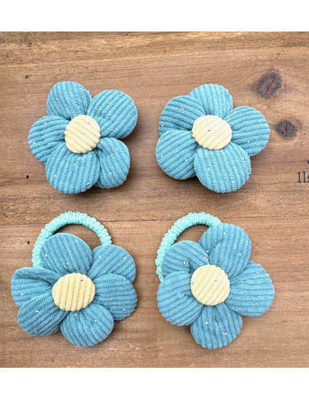 Zestaw 4 sztuki Gumki i spinki do włosów dla dziewczynki Kwiatki XXL SET