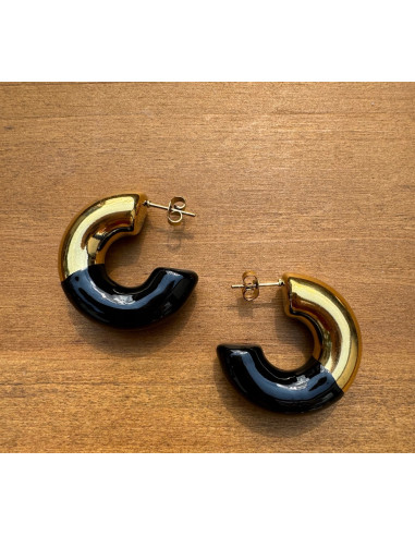 Kolczyki DMUCHANE CZARNO- ZŁOTEkoła STAL...