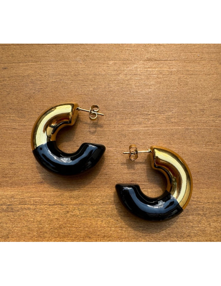 Kolczyki DMUCHANE CZARNO- ZŁOTEkoła STAL NIERDZEWNA Lolita Accessories