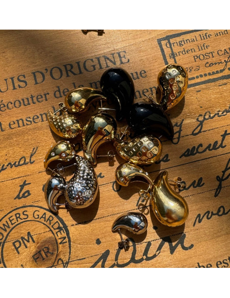 Kolczyki DMUCHANE CZARNO- ZŁOTEkoła STAL NIERDZEWNA Lolita Accessories