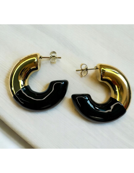 Kolczyki DMUCHANE CZARNO- ZŁOTEkoła STAL NIERDZEWNA Lolita Accessories