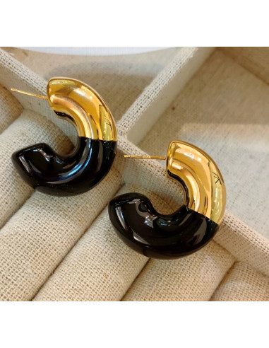 Kolczyki DMUCHANE CZARNO- ZŁOTEkoła STAL...