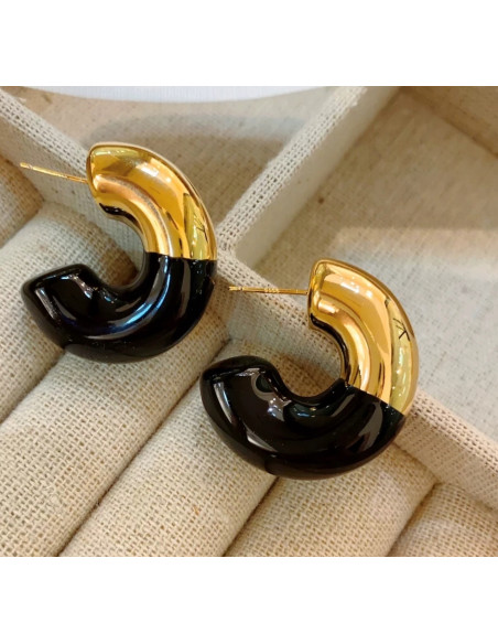 Kolczyki DMUCHANE CZARNO- ZŁOTEkoła STAL NIERDZEWNA Lolita Accessories