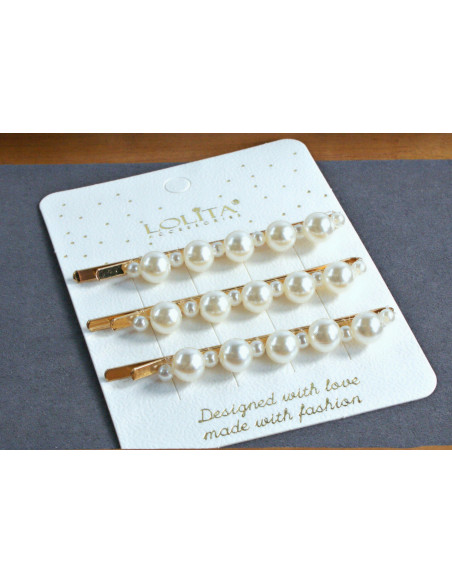 WSUWKI do włosów białe ecru z perełkami Lolita Accessories 3 sztuki
