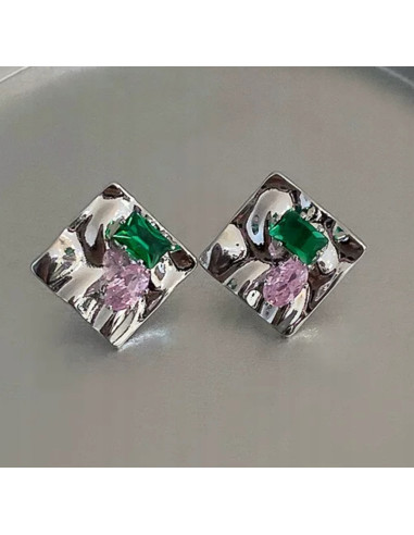 Kolczyki KWADRATY Z KAMIENIAMI Lolita Accessories srebrny sztyft 925