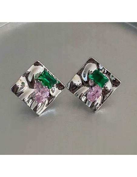 Kolczyki KWADRATY Z KAMIENIAMI Lolita Accessories srebrny sztyft 925