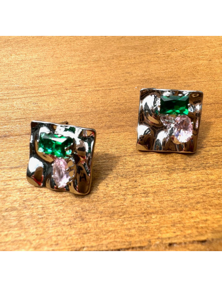 Kolczyki KWADRATY Z KAMIENIAMI Lolita Accessories srebrny sztyft 925