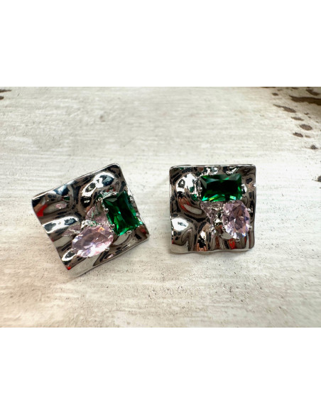 Kolczyki KWADRATY Z KAMIENIAMI Lolita Accessories srebrny sztyft 925