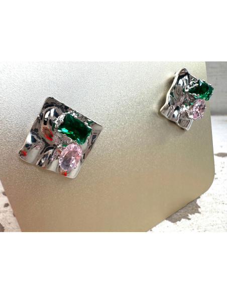 Kolczyki KWADRATY Z KAMIENIAMI Lolita Accessories srebrny sztyft 925