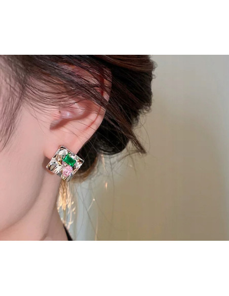 Kolczyki KWADRATY Z KAMIENIAMI Lolita Accessories srebrny sztyft 925