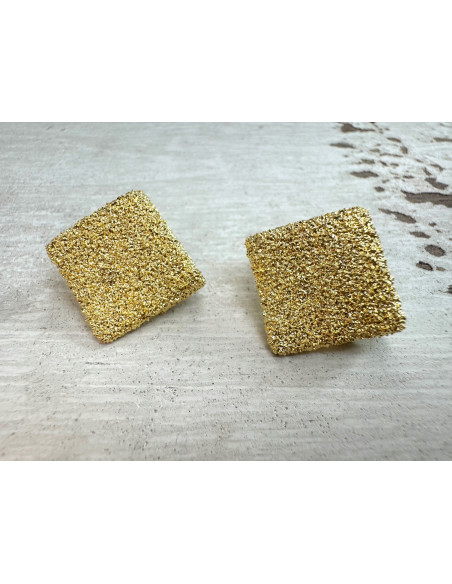 Kolczyki Złote SZCZOTKOWANE KWADRATY Lolita Accessories srebrny sztyft 925