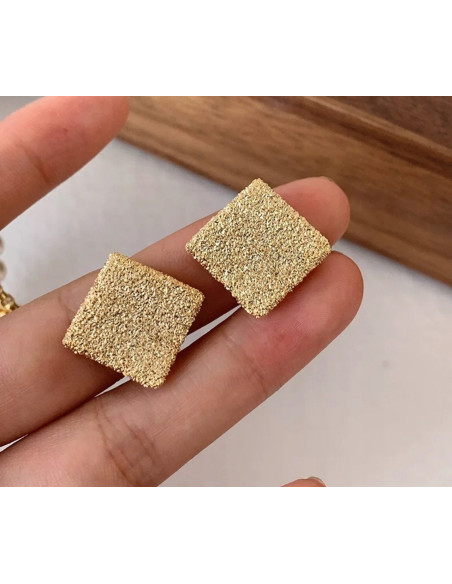 Kolczyki Złote SZCZOTKOWANE KWADRATY Lolita Accessories srebrny sztyft 925