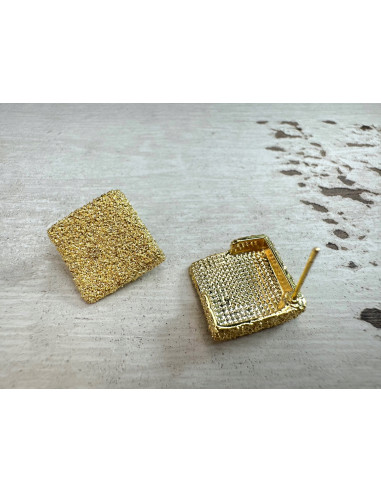 Kolczyki Złote SZCZOTKOWANE KWADRATY Lolita...