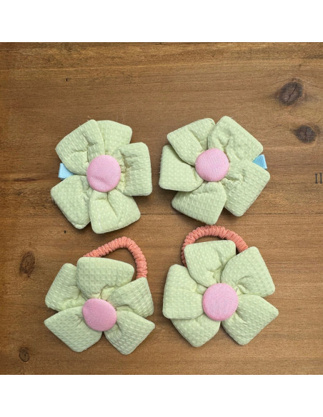 Zestaw 4 sztuki Gumki i spinki do włosów dla dziewczynki Kwiatki XXL SET