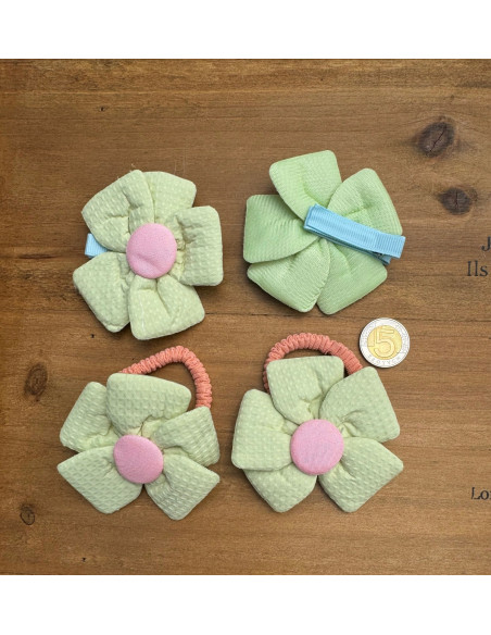Zestaw 4 sztuki Gumki i spinki do włosów dla dziewczynki Kwiatki XXL SET