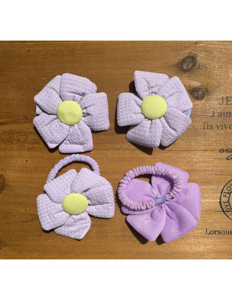 Zestaw 4 sztuki Gumki i spinki do włosów dla dziewczynki Kwiatki XXL SET