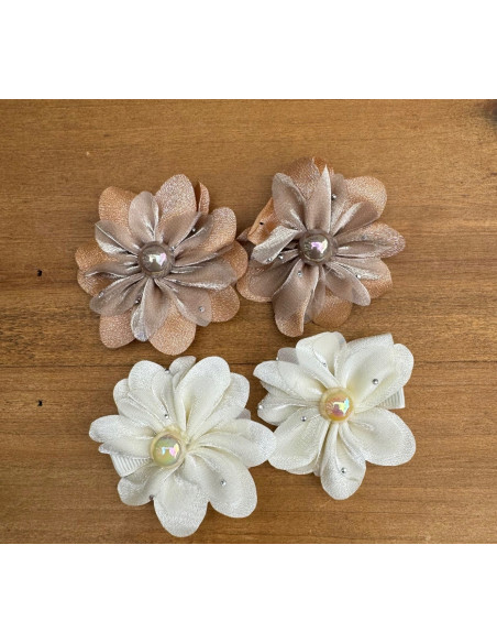 Zestaw 4 sztuki Spinki do włosów dla dziewczynki Kwiatki beż / kremowe SET