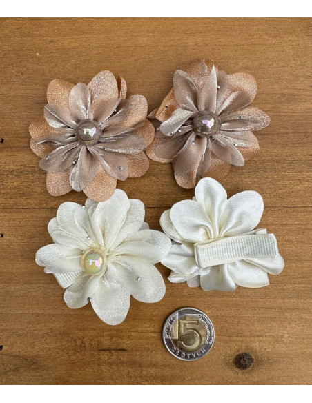 Zestaw 4 sztuki Spinki do włosów dla dziewczynki Kwiatki beż / kremowe SET