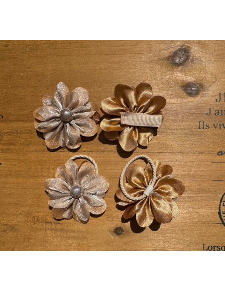 Zestaw 4 sztuki Gumki i spinki do włosów dla dziewczynki Kwiatki SET