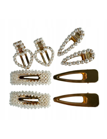Spinki do włosów białe z perełkami złote Lolita Accessories 8 sztuk MIX