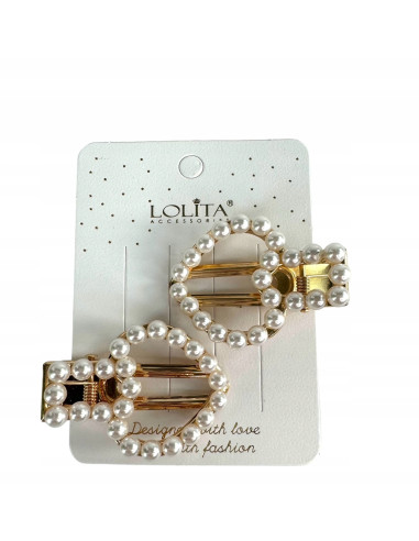 Spinki do włosów białe z perełkami złote Lolita...