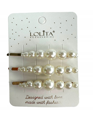 WSUWKI do włosów białe ecru z perełkami Lolita Accessories 3 sztuki