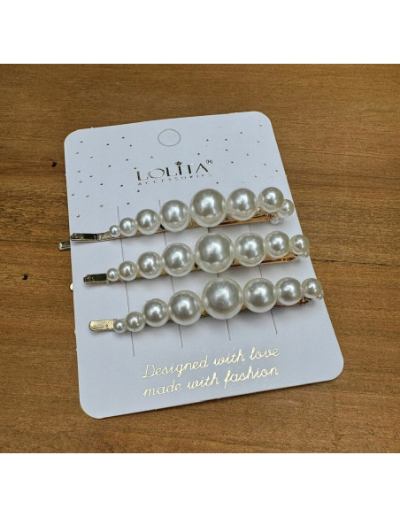 WSUWKI do włosów białe ecru z perełkami Lolita Accessories 3 sztuki