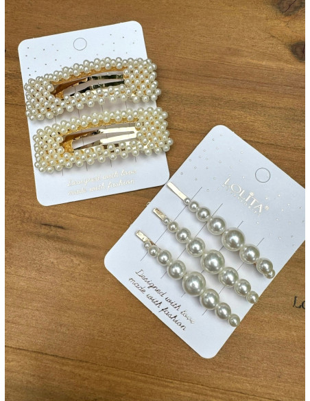 Spinki do włosów białe ecru z perełkami Lolita Accessories 5 sztuk MIX