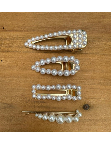 Spinki do włosów białe ecru z perełkami Lolita Accessories 4 sztuki MIX