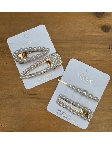 Spinki do włosów białe ecru z perełkami Lolita...