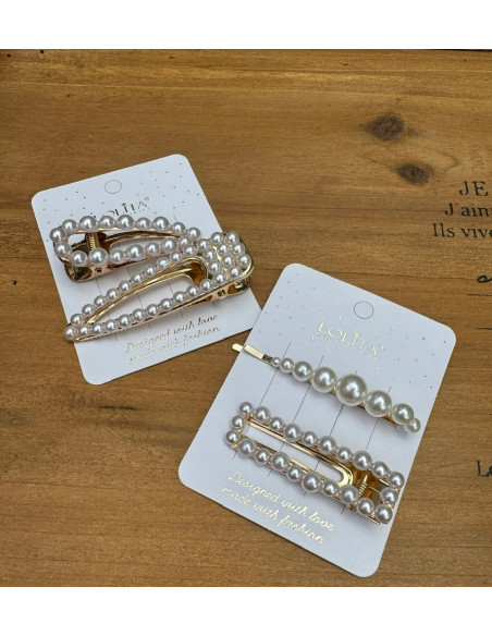 Spinki do włosów białe ecru z perełkami Lolita Accessories 4 sztuki MIX