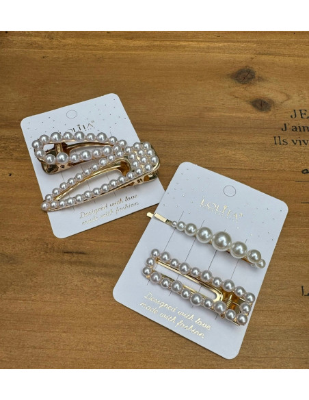 Spinki do włosów białe ecru z perełkami Lolita Accessories 4 sztuki MIX