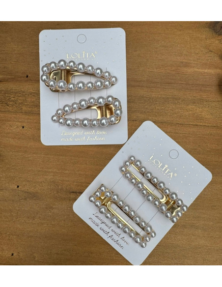 Spinki do włosów białe ecru z perełkami Lolita Accessories 4 sztuki