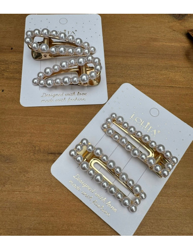 Spinki do włosów białe ecru z perełkami Lolita...