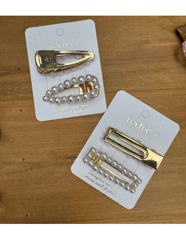 Spinki do włosów białe ecru z perełkami Lolita...