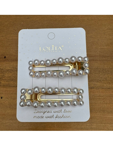 Spinki do włosów białe ecru z perełkami Lolita...