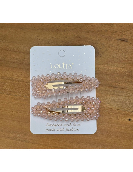 Spinki do włosów różowe kryształki Lolita Accessories 2 sztuki Wieczorowe