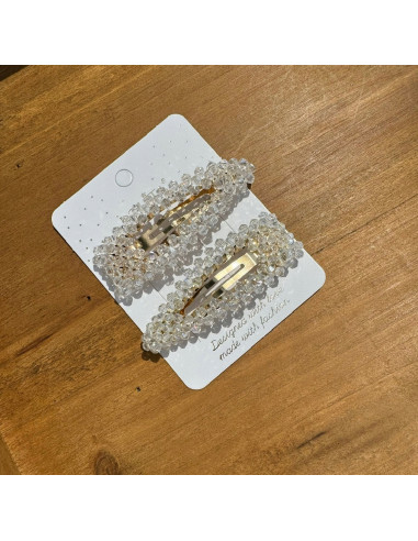 Spinki do włosów białe ecru kryształki Lolita...